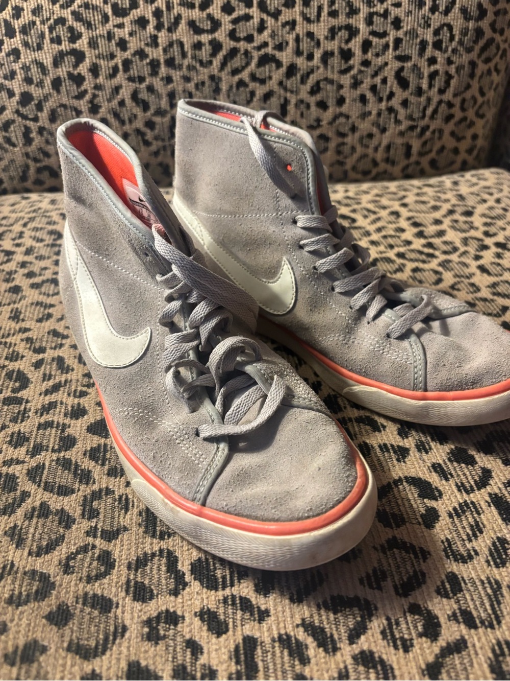 Nike Grey Suede High-Top Sneakers with Coral Trim